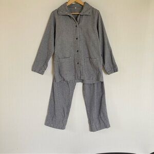 MUJI Pajama Set Flannel Houndstooth Navy Blue White Women’s M Cotton